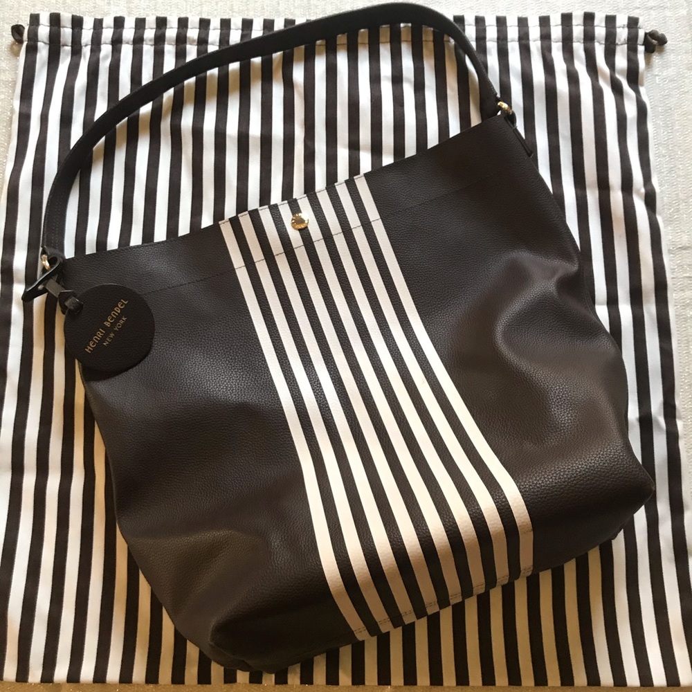 Henri Bendel Classic brown strip Centennial tote